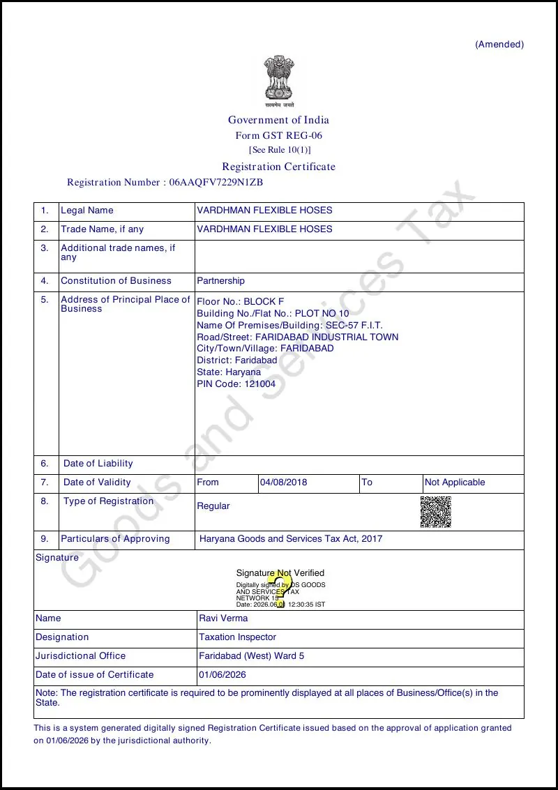 GST Certificate preview